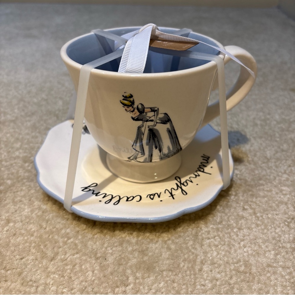 Rae Dunn Disney Princess Cinderella Ceramic Tea Cup Dish Set Midnight is Calling